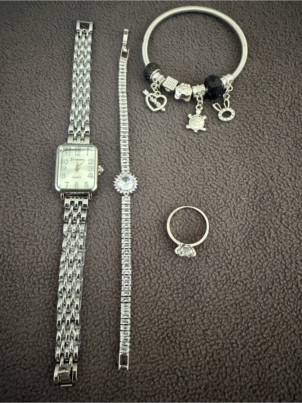 Silver-Tone Women's Watch and Charm Bracelet Set - Silver